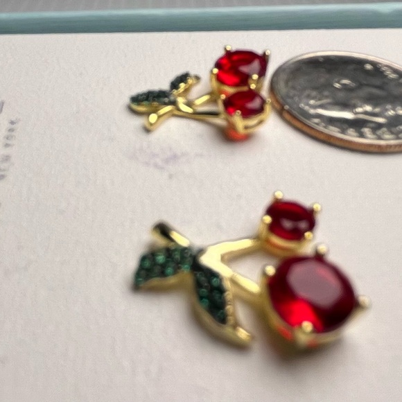 Rachel Zoe Sterling Silver Gold Plated w/Red Crystal “Cherry” Post Earrings - Picture 9 of 13